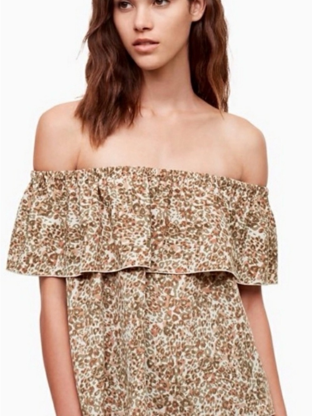 Wilfred Leopard Print off the shoulder blouse in Neutral Tones